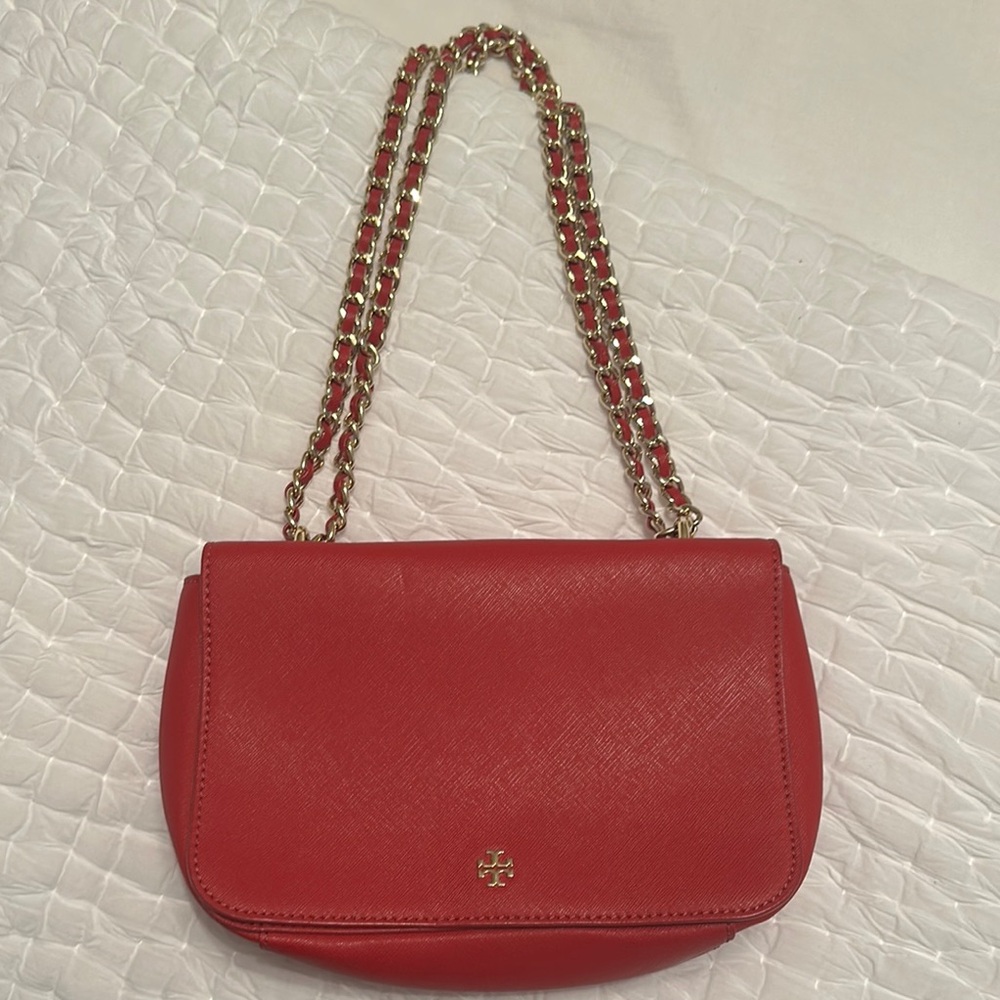 Tory Burch RED Crossbody with Gold Chain